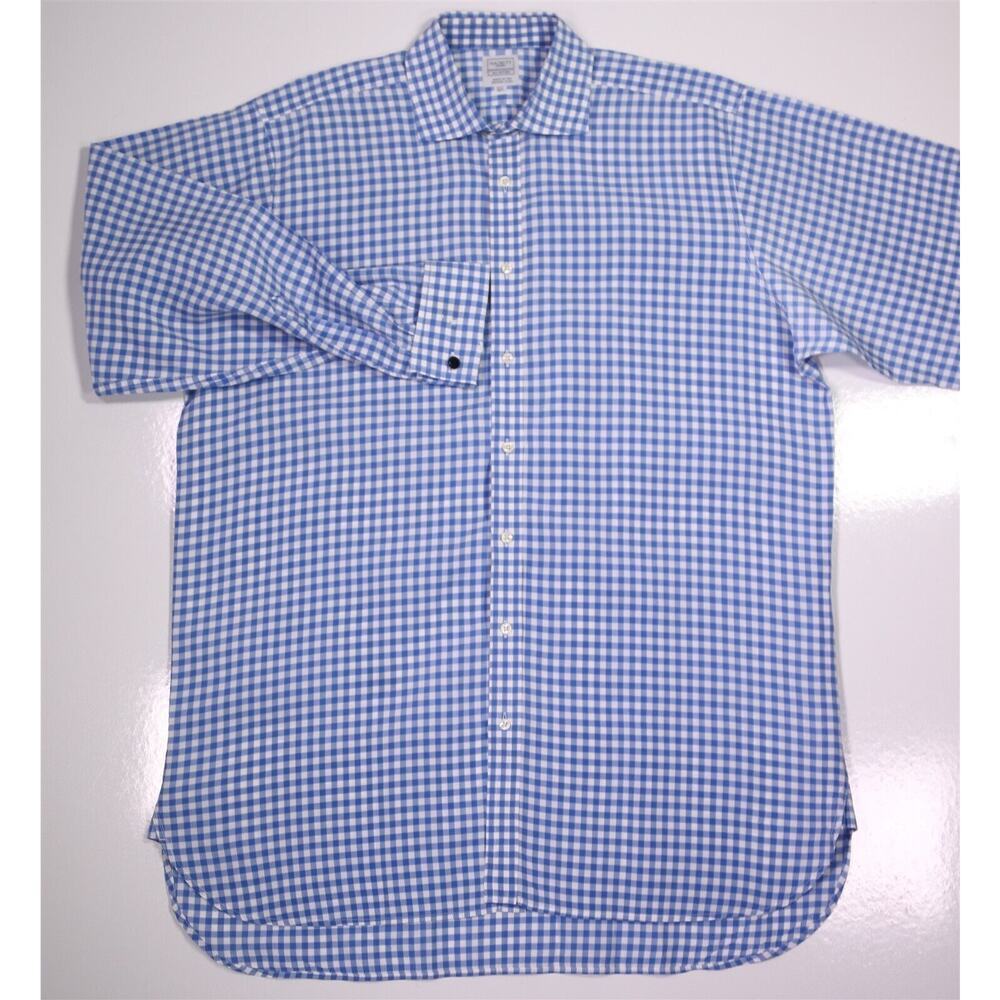 Hackett London Blue/White Gingham Check French Cuff Dress Shirt (42) 16.5-34 - Picture 2 of 7